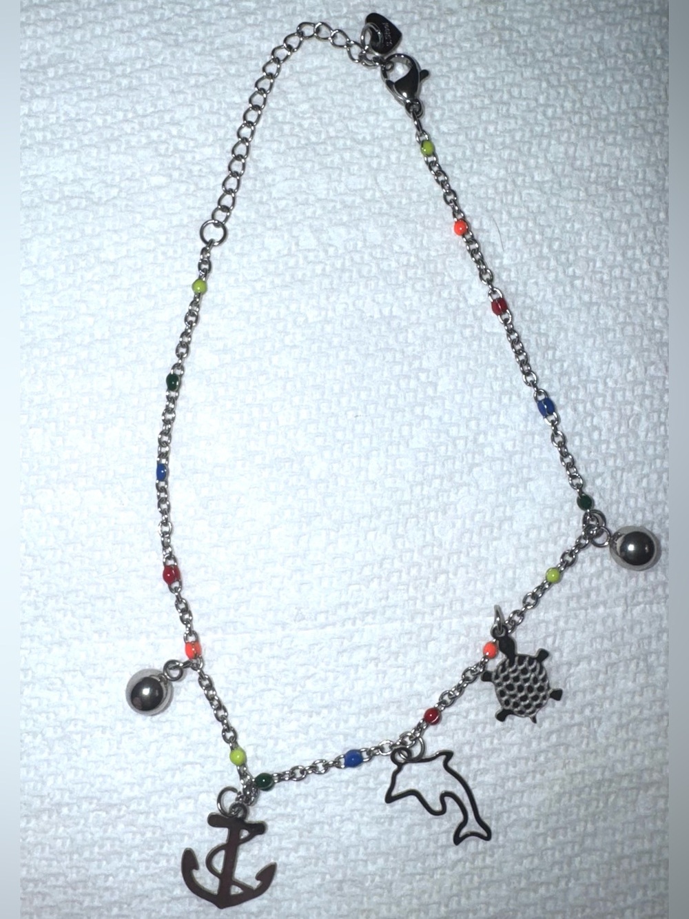 Nautical themed stainless steel charm anklet/bracelet with adjustable link chain